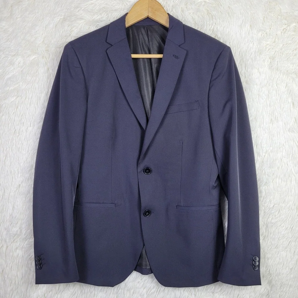 Zara Man Navy Blue Two Button Slim Fit Blazer Suit Jacket AW16 USA 38